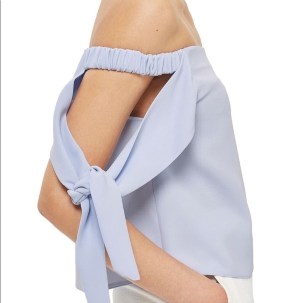 ❤️‍🔥 NWT Topshop Blue Off Shoulder Tie Sleeve Blouse 6 - Picture 2 of 6